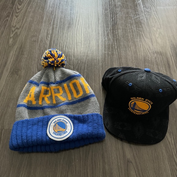 Lot of 2 Mitchell & Ness Golden State Warriors Beanie Adjustable Cap Embossed - Picture 1 of 13
